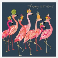 Flamingo's with Fruit Hats Birthday Card By Sara Miller London